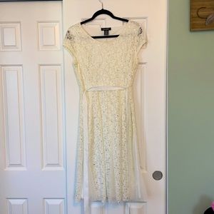White Shimmer Dress w lace details